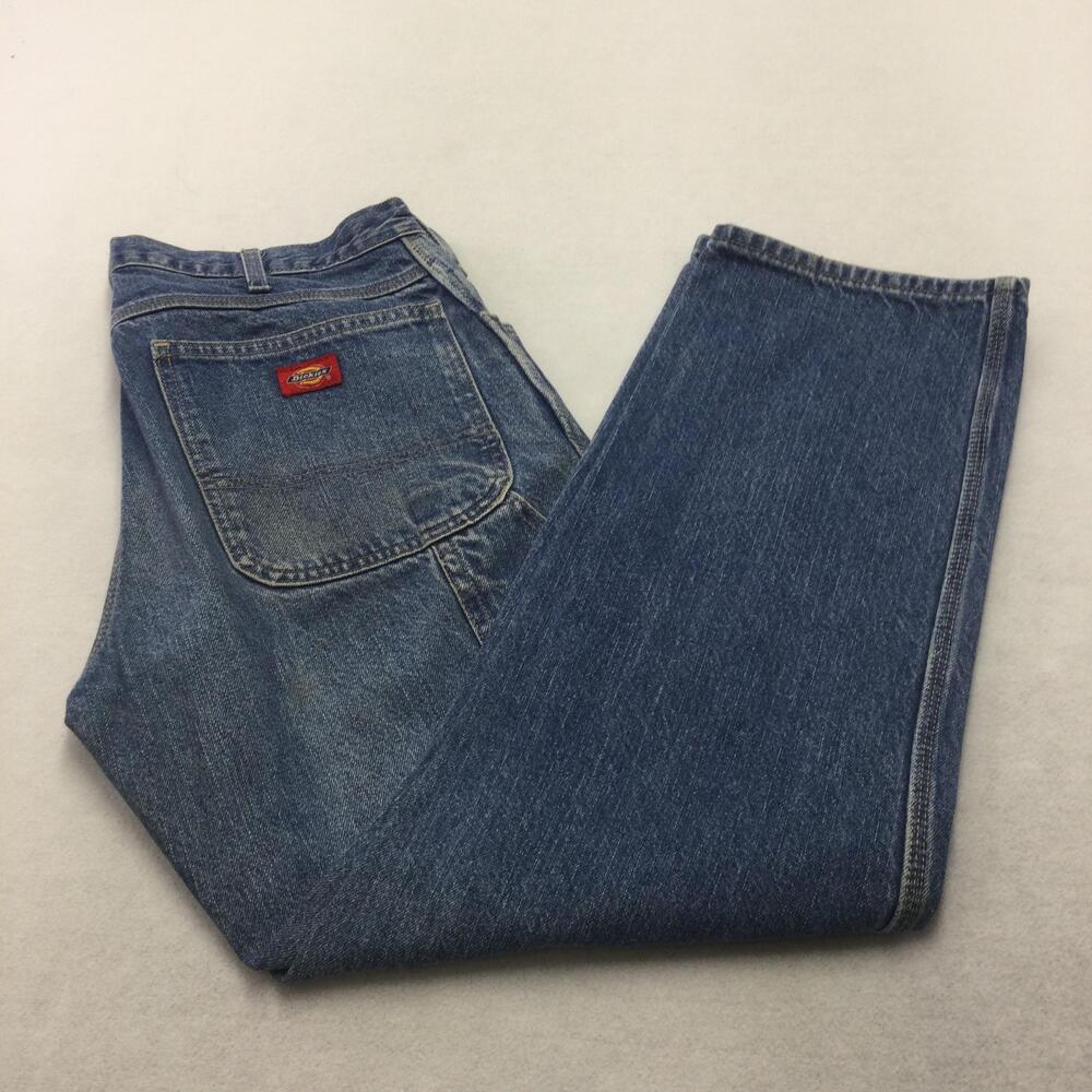 Dickies Jeans Mens 33x29 Blue Medium Wash Relaxed Straight Denim Zip Fly Pockets
